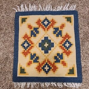 None mat floor or wall decor woven wool old possible scandanavian design